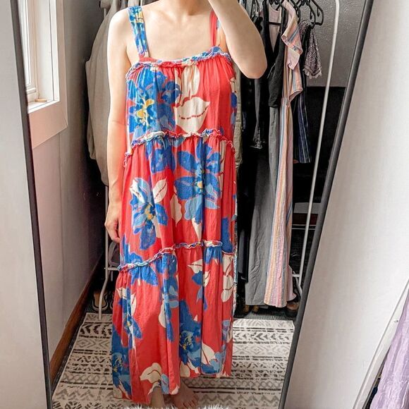 Free People Floral Tiered Printed Maxi Dress Sleeveless S - Picture 1 of 6